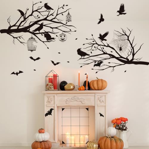 Halloween Wall Decals Black Tree Branch Wall Stickers Gothic Crow Stickers Mural Halloween Party Decorations Peel and Stick Wall Art for Bedroom Living Room by Erllsino - Image 2