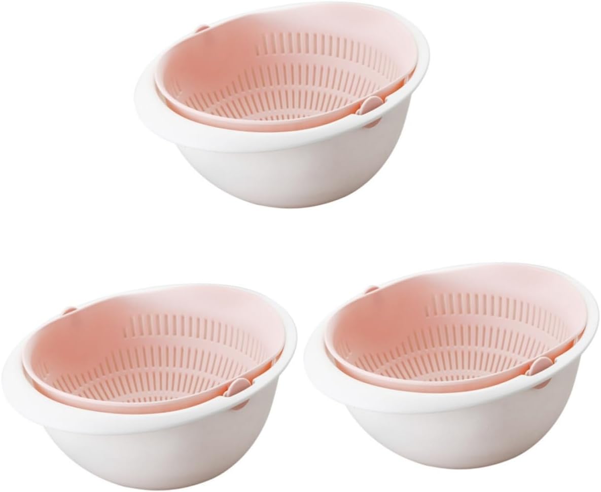 Zerodeko 3pcs Double-layer Rotating Drain Basket Multifunctional Kitchen Storage for Fruits and Vegetables Easy Washing and Draining Compact Design