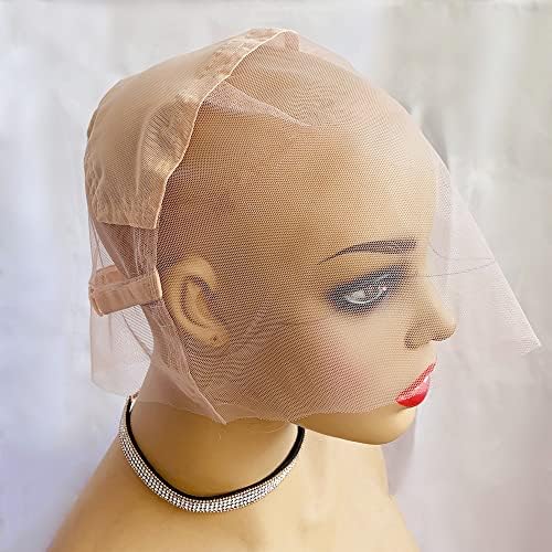 FENJUN HAIR Full Lace Wig Caps for Making Wigs with Adjustable Straps Swiss Transparent Lace Color and Medium Size Glueless Weaving Cap Wig Base for Ventilating or Knotting