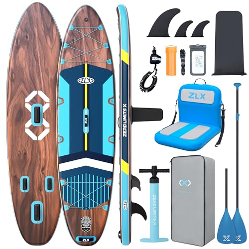 ZLX 11'6" Extra Large Inflatable Stand Up Paddle Board with Inflatable Seat | Stable Non-Slip Deck Pad and Premium iSUP Accessories - Portable Backpack & Upgraded Pump for Adults, All Skill Levels