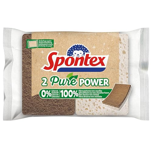 SPONTEX – Esponja raspadora Vegetal – 2 esponjas sin colorantes – Parte raspadora de Fibras 100% recicladas – Eficaz y Duradera