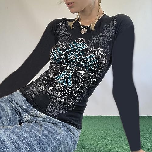 Image of Grunge Clothes for Women Y2K Tops Long Sleeve Fairy Grunge Aesthetic Shirts Teen Girls Vintage Graphic Tees Fall