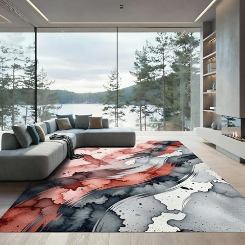 ODIKA 5'x7' Washable Area Rug - Watercolor Dusty Rose Non-Slip