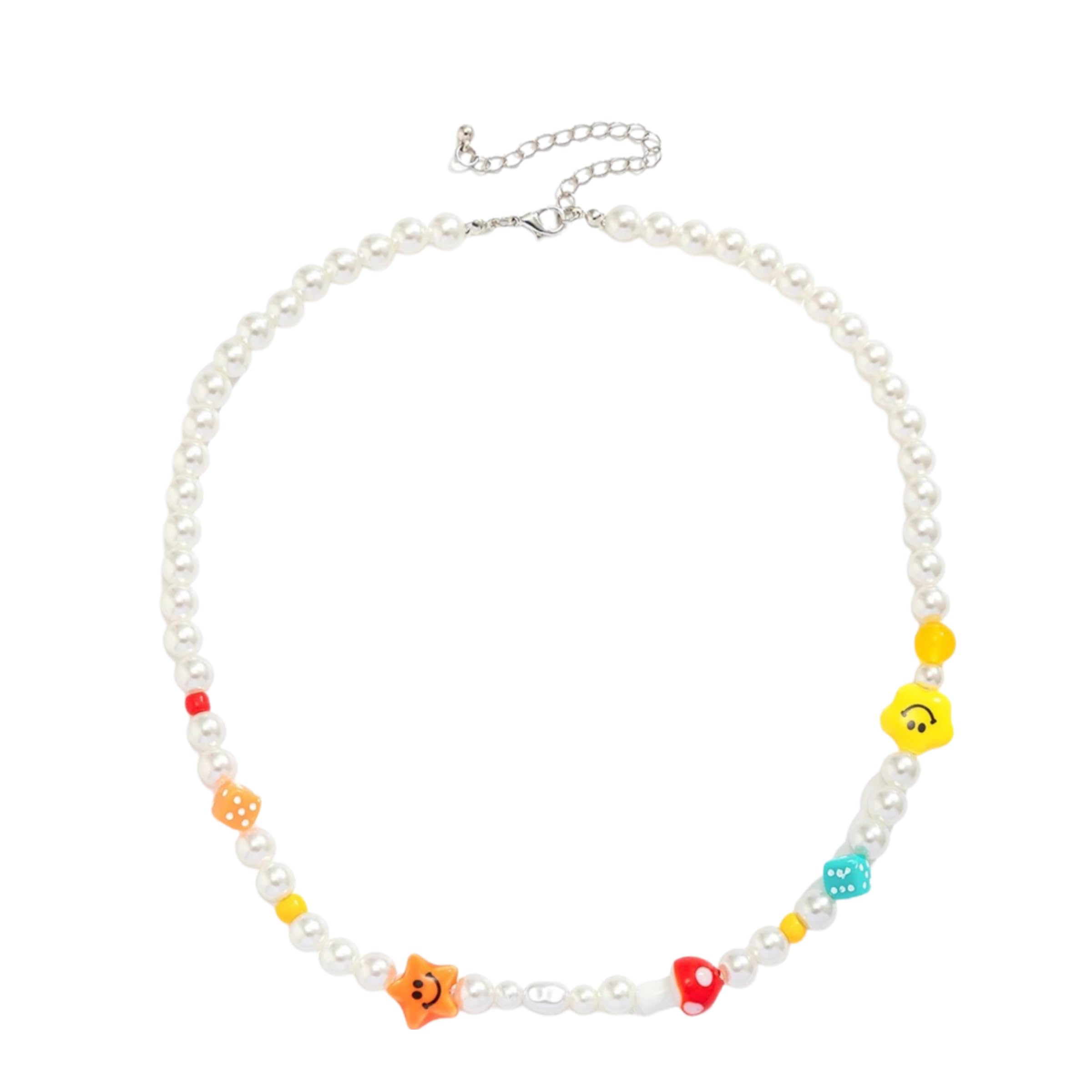 Generic Akcesoria dla dziewczynek Srebro 925 Preppy Naszyjnik dla kobiet i dziewcząt, Żółty Smiley Face Choker Naszyjnik z koralików Śliczny letni naszyjnik z kołnierzykiem Kolorowy naszyjnik,