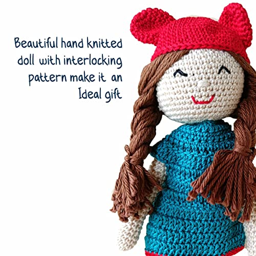 Image of Clapjoy Crochet Handmade Doll Toy with Removable Dress | Soft Cotton Knitted Doll for Girls | Pretend Play, Gift & Room Decor (Blue Dress Doll)