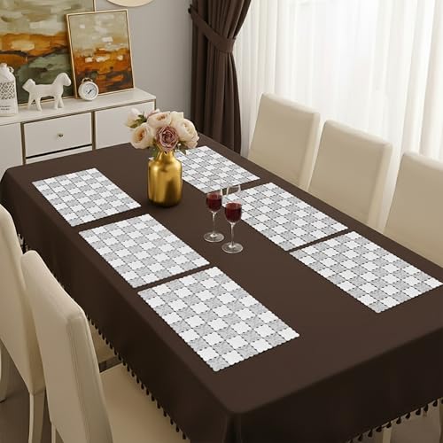 Image of Yellow Weaves 6 Pcs PVC Table Placemats, Dining Table Mat, Stain Resistant, Anti-Skid, Waterproof, Washable, Dining, Kitchen, Restaurant Table Set Easy to Clean, Durable (Floral Silver)