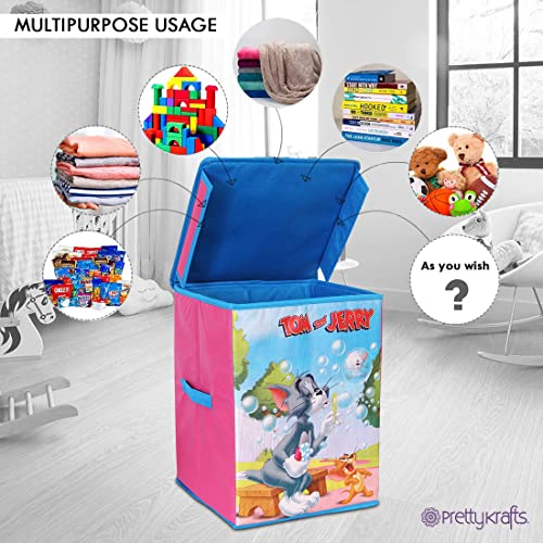 Image of PrettyKrafts Fabric Tom & Jerry Storage Box Big Blue / Toy Organiser / Clothes Box / Baby Medicine & Cosmetics Storage / Foldable Storage Box / Cover