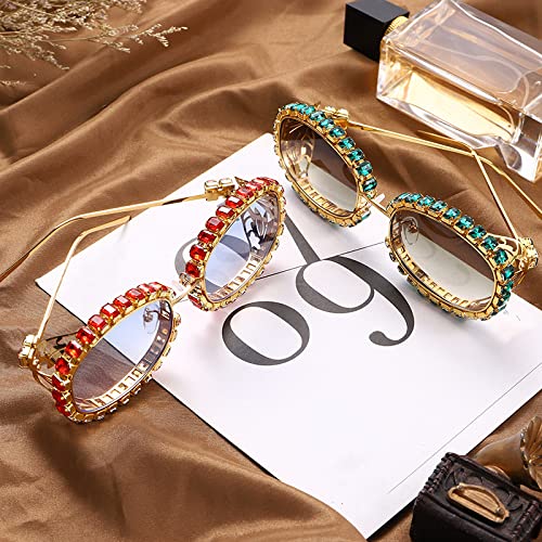CGZWFERA-Steampunk Metal Oval Technology Sense Sunglasses Personality Handmade Chain Multicolor Sunglasses UV4002