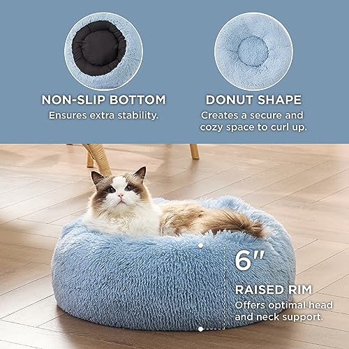 Image of Bedsure Calming Cat Beds Donut Round Washable Kitten Bed,20 inches Light Blue