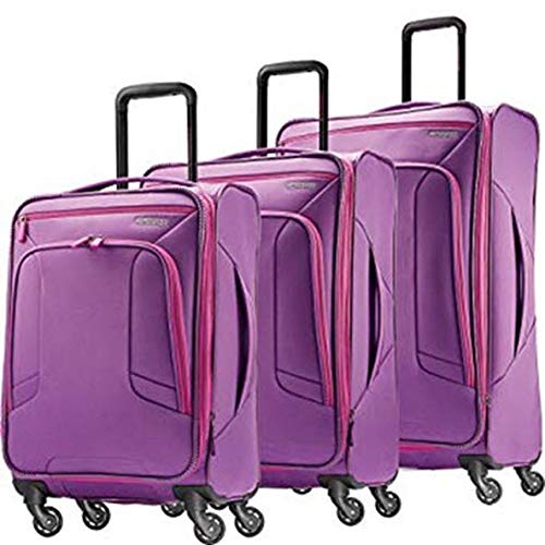 American Tourister 4 Kix Expandable Softside Luggage with Spinner Wheels, Purple/Pink, 3-Piece Set (21/25/28)