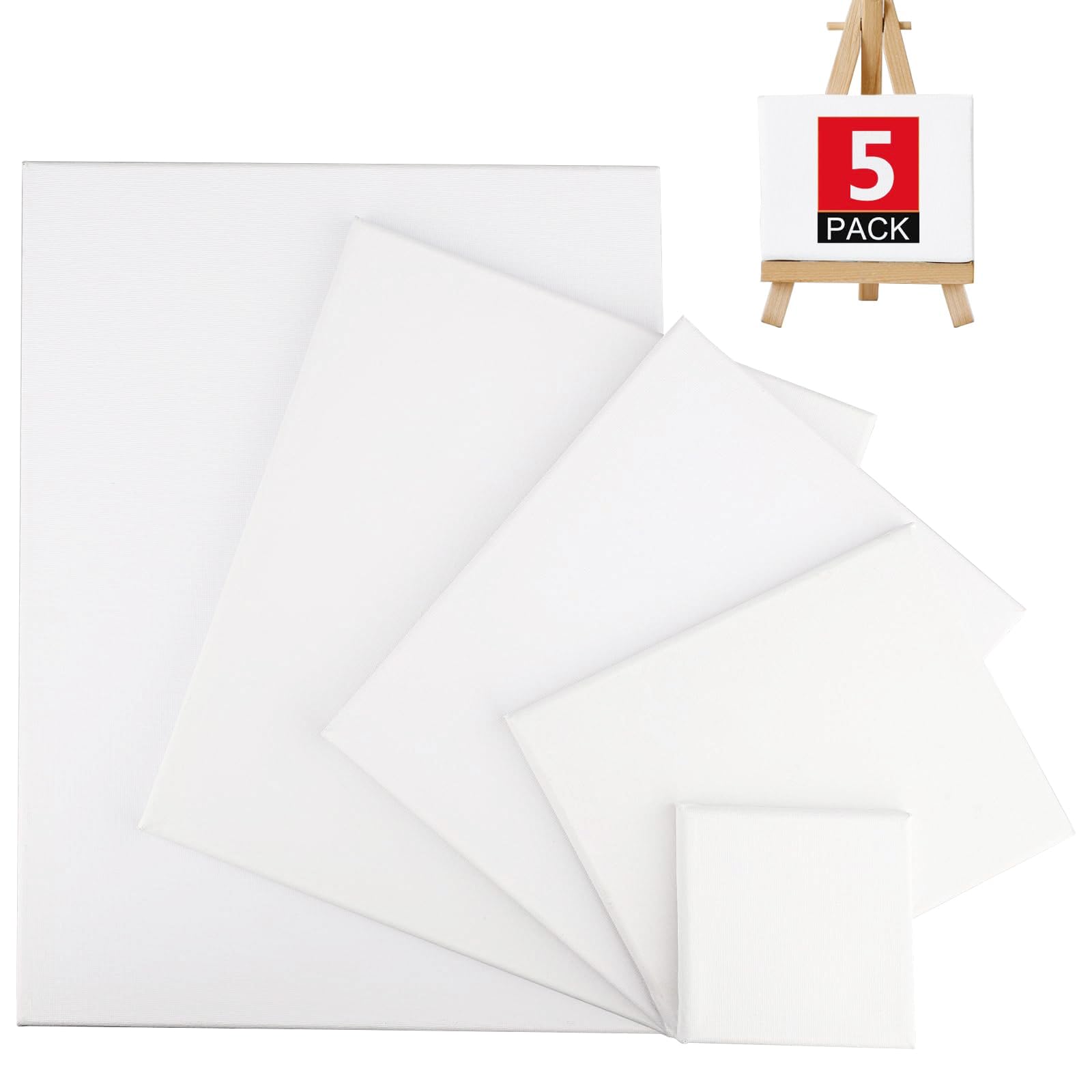 Atliberswo Conjunto de 5 Lienzos para Pintar de 100% Algodón, con Marco, Bastidor, Varias Tamaños, para Acrílico, Acuarela, Óleo, para Adultos, Artistas y Niños
