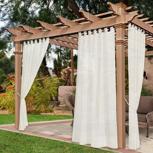 NICETOWN 2 Panels Outdoor Sheer Curtains for Patio Waterproof, Detachable