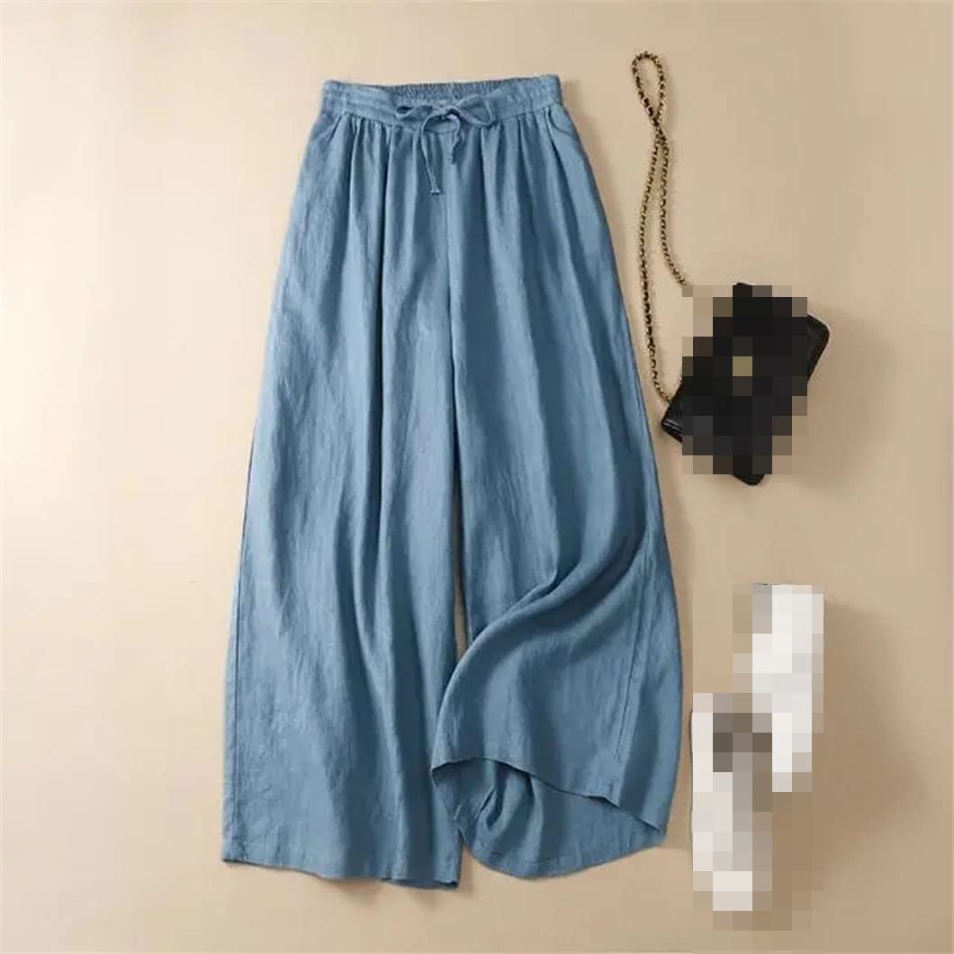 Pantaloni da donna Estate Solido Morbido Gamba Larga Cotone Lino Pantaloni Casual Allentati