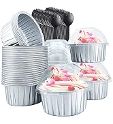 100 Pack 5oz Aluminum Foil Cupcake Pans With Dome Lids & Spoons – Disposable Baking Cups For Muffins, Pies, & Snacks