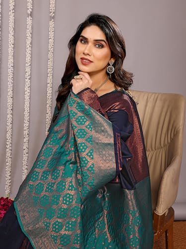 Image of Women's Printed Pattern Kanjivaram Soft Silk Saree with Unstitched Blouse Piece and Jacquard Weave Type