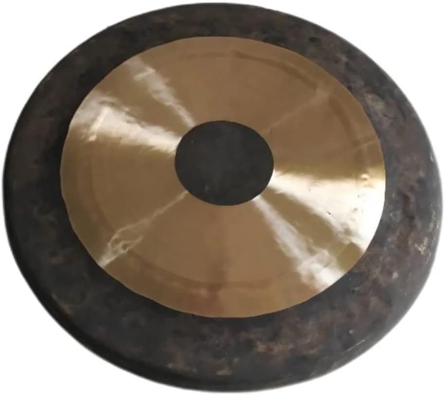 Gong chinois traditionnel en bronze – Aspect vieilli avec beau délavage scintillant, décoration pour extérieur, terrasse et jardin