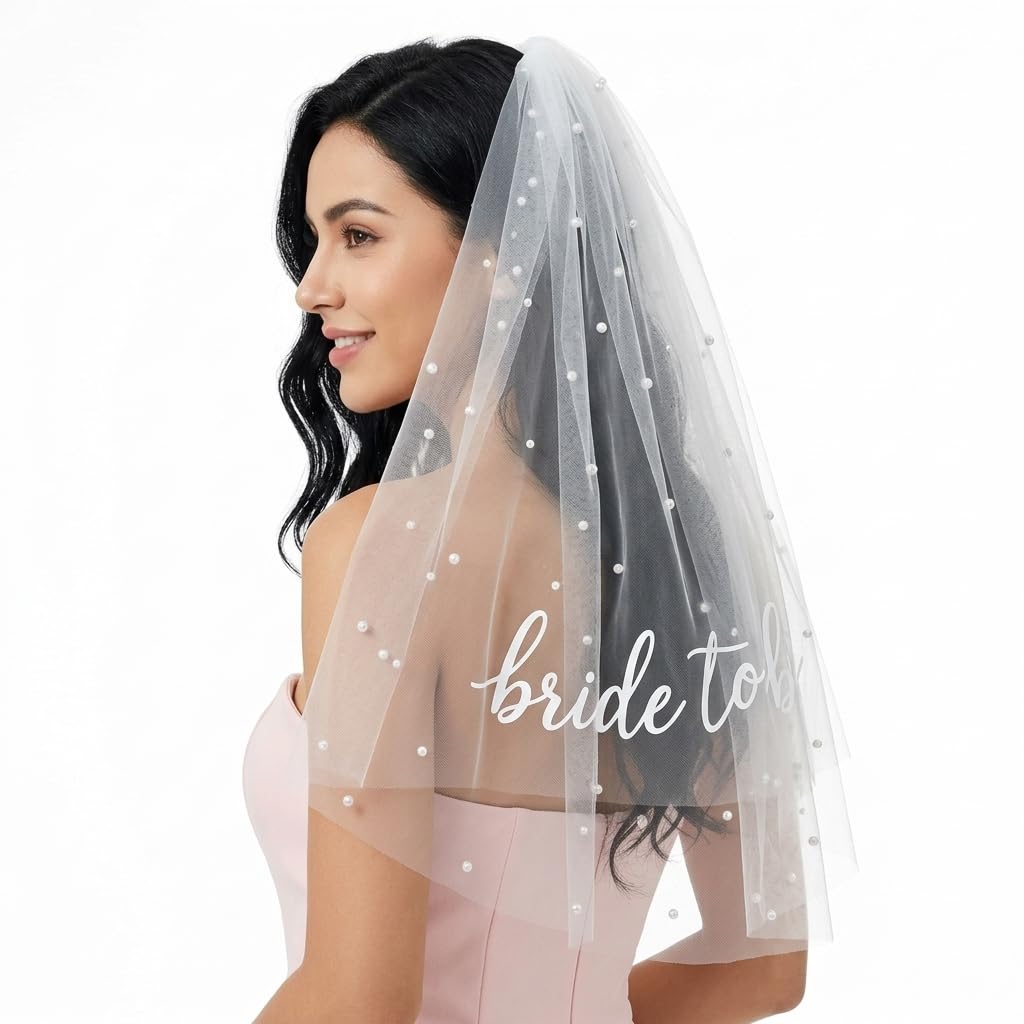 Bride to Be Veil with Pearl,White Hen Party Veil,Bridal Shower Accessories,Bride to Be Engagement Gift,Hen Night Decorations
