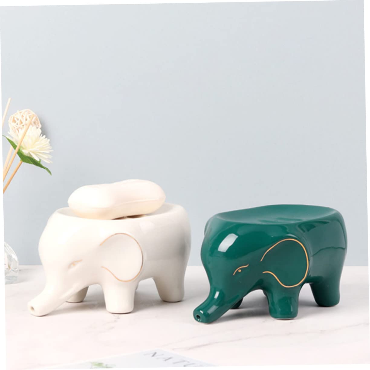 Jabonera Creativa de Cerámica Color Claro Forma de Elefante