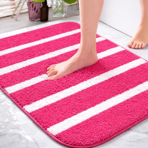 Image of Microfiber Soft Anti Slip Water Absorbent Door Mat | Bath Mat with Rubber Bottom | Soft & Super Absorbent Mats for Shower | Quick-Drying Mats for Kitchen Bathroom (Pink, 38X57 CM)