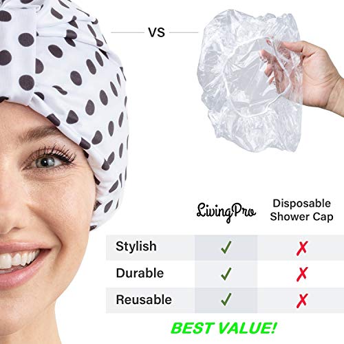 Polka Dot Elegant Reusable Shower Cap for Women Long Hair - [ 2021 Upgrade ] Waterproof Shower Cap | Shower Caps for Women Reusable | Large Shower Cap | Hair Shower Cap | Showercap | Shower Hair Cap - Thumbnail 7