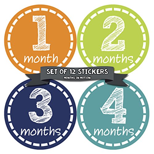 Months in Motion Baby Monthly Stickers - Baby Milestone Stickers - Newborn Boy Stickers - Month Stickers for Baby Boy - Baby Boy Stickers - Newborn Monthly Milestone Stickers - Style 307