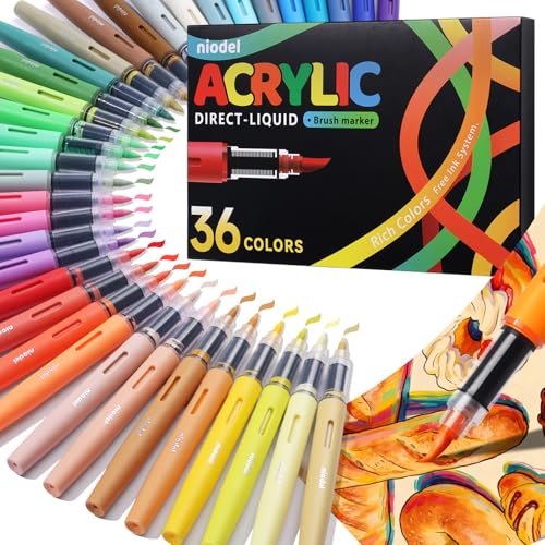36 Colors Acrylic Paint Markers, Flexible Single Tip Paint Pens, Waterproof High Coloring Pens, for Rock Painting Wood Canvas Glass Metal Fabric, DIY Crafts School Art Supplies Kit, Gifts, Decoration