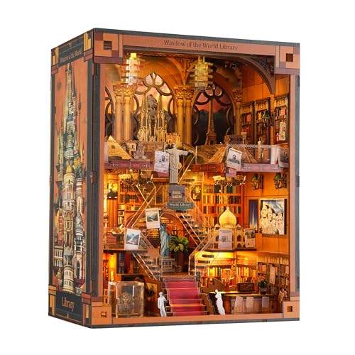 Book Nook Kit - DIY Miniature World Library Booknook - 3D Wooden Puzzle with LED Lights - Creative...