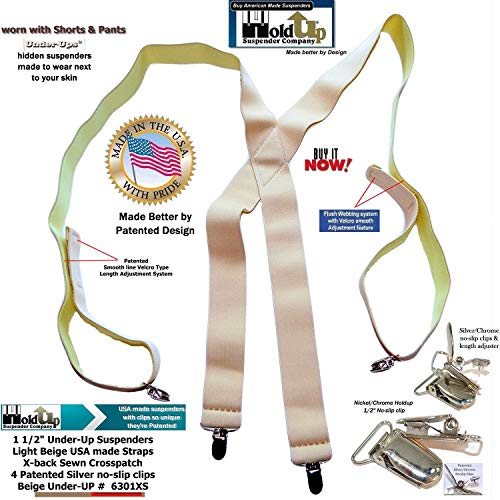 Holdup Suspender Company Hidden Undergarment X-back Beige Suspenders with No-slip Silver Clips - Thumbnail 5