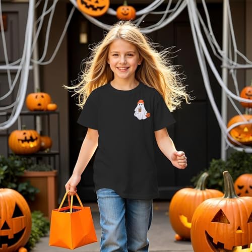 Image of Ritatte Kids Halloween Shirt Girls Boys Ghost Coffee Pumpkin T-Shirt Funny Graphic Spooky Season Short Sleeve Tee Tops 7-12Y