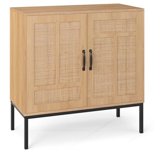 COSTWAY Sideboard mit 2 Rattantüren, Boho Küchenschrank aus Holz,...