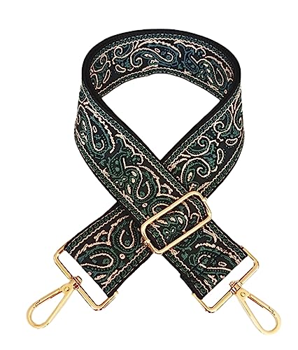 Image of 1pc Adjustable Strap Replacement 2inch Wide Paisley Jacquard Belt for Crossbody Purse Handbag Shoulder Guitar Camera Bag (Dark Green)