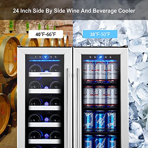 Phiestina Wine Cooler Beverage Refrigerator, 24” Beer Wine Fridge with