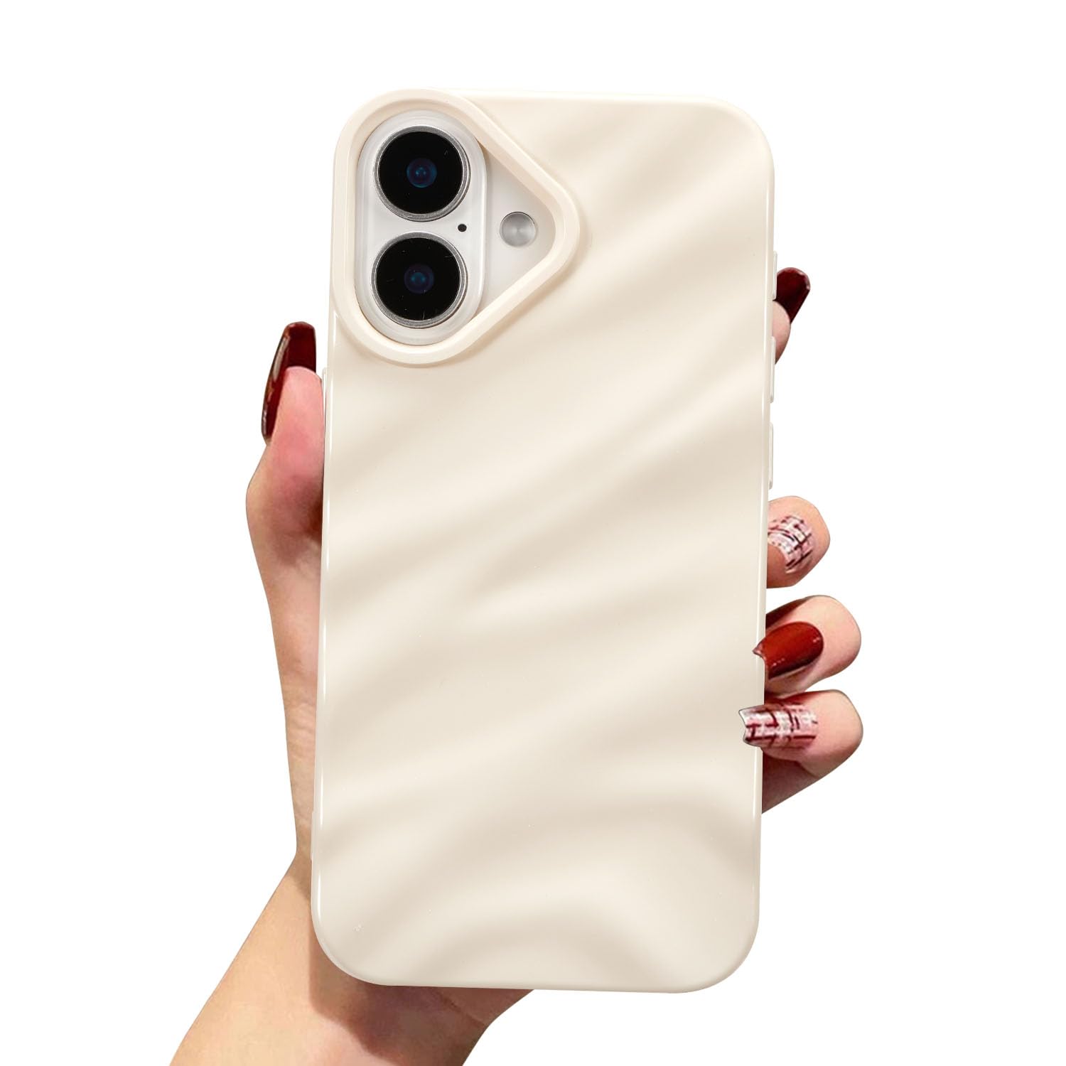 QLTYPRI Compatible with iPhone 17 Case, Cute Wave Water Ripple Pattern Case for Girls Women, Slim Satin Glossy Soft Silicone TPU Bumper Shockproof Protective Phone Cover - Beige