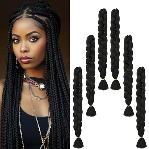 Jumbo Braids Lot de 6 extensions synthétiques 104 cm 1# pour tresses box braids afro