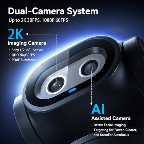 Image of EMEET PIXY Dual-Camera AI-Powered PTZ Camera 2K, AI Tracking, PDAF&AI Autofocus 0.2s, 1 /2.55'' Sony Sensor, 3 Mics, Presets, Gesture Control, 2K Webcam for Streaming and OBS /Twitch /Switch 2 Compatible