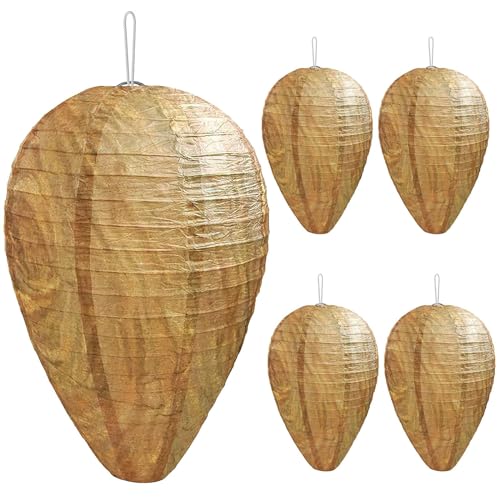 DECYOOL 4 Pack Paper Wasp Nest Decoy Hanging Fake Wasp Nest for Wasps Hornets Yellow Jackets
