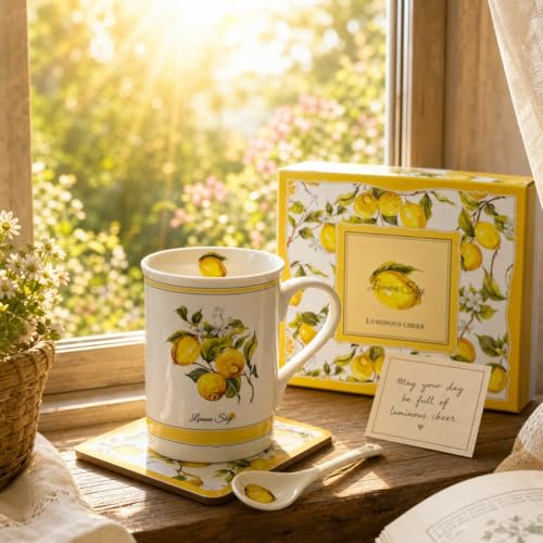 Set de Tazas de Café Lemon, 10 oz Cerámica, Amarillo miniatura 5
