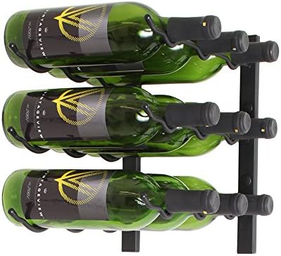 VintageView Wall Series - Estante de vino montado en la pared para 9 botellas (negro satinado) elegante y moderno almacenamiento de vino con diseño