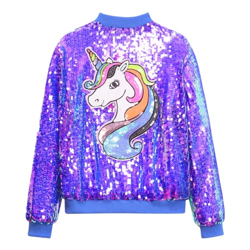 Image of WELAKEN Unicorn Sequin Jacket for Girls Kids Toddler Sparkle Zipper Bomber Jacket with Pockets