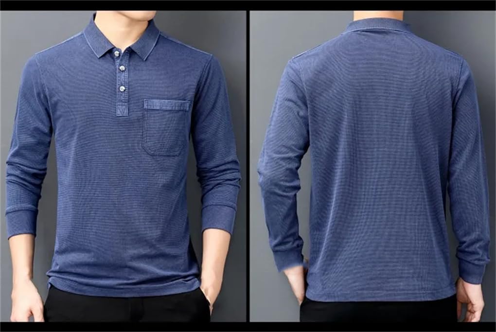 Polo da uomo in cotone con bottoni a risvolto a maniche lunghe casual tinta unita polo classica