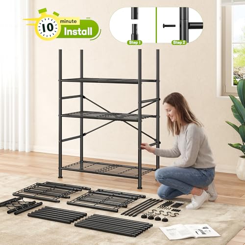 Image of 5-Storage Shelves Wire Shelving with Hooks, Metal Shelving Units Shelf Organizer, Wobble-Free Storage Rack with Adjustable Leveling Feet for Kitchen Pantry Laundry Bathroom Dorm,12 inchD x 30 inchW x 72 inchH