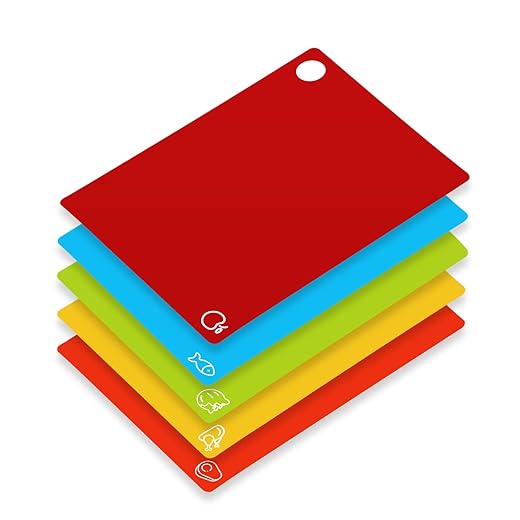 GoodLuck 5 Pieces Flexible Cutting Boards with Hanging Hole, BPA Free Plastic Cutting Boards for Kitchen, Non Slip Cutting Mat for Meat and Vegetables