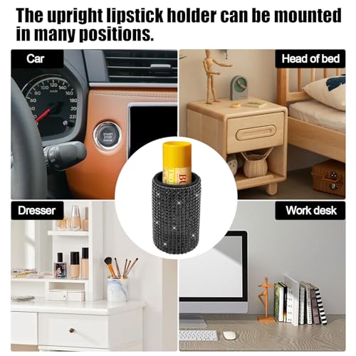 Image of Upright Car Chapstick Holder, Bling Insulating Lip Balm Holder,Rhinestone Car Accessories for Women Interior ,Suitable for Most Vehicles. (Black)