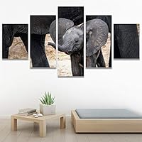 SIGNWIN 5 Panel Canvas Wall Art Animals Black and White Dramatic Duotone Expressionism Grey Modern Artwork for Home Decorations Ready to Hang - 60
