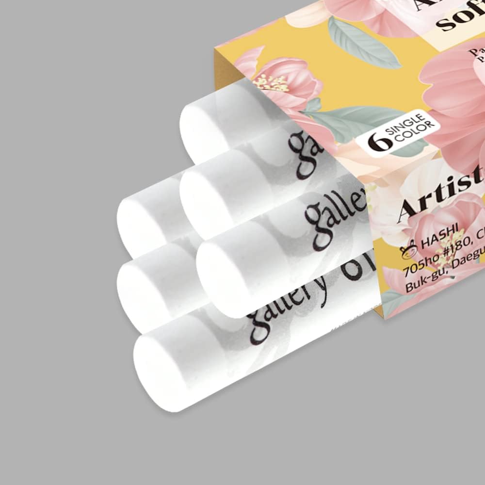 HA SHI Artists' Oil Pastels, White, 6 Sticks, Creamy & Blendable | 6 white oil pastel sticks. Creamy, blendable color for highlights, tints, lightening & broad light fills in oil-pastel art.