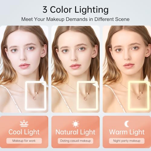 FUNTOUCH Kosmetikspiegel mit Beleuchtung, 2000mAh Wiederaufladbarer Tragbarer Ultraschlanker Reisespiegel mit Licht, 3 Farblichter Schminkspiegel, Faltbarer Makeup Spiegel für Zuhause Reise