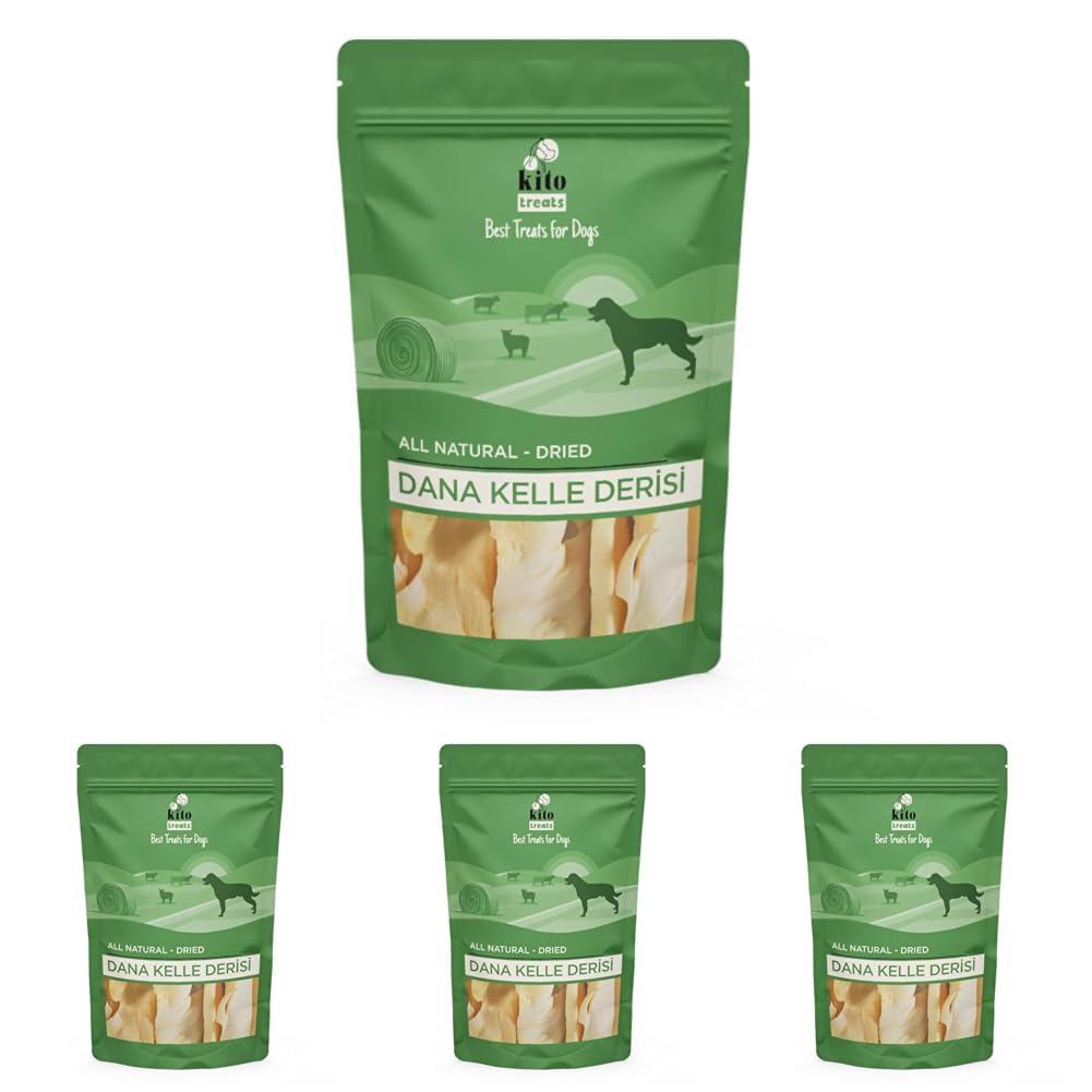 Kito Kurutulmuş Dana Kelle Derisi Çiğnemelik Köpek Ödül Maması%100 Doğal, Glutensiz, Organik 100 gr (Dog Treat) (4 paketi)