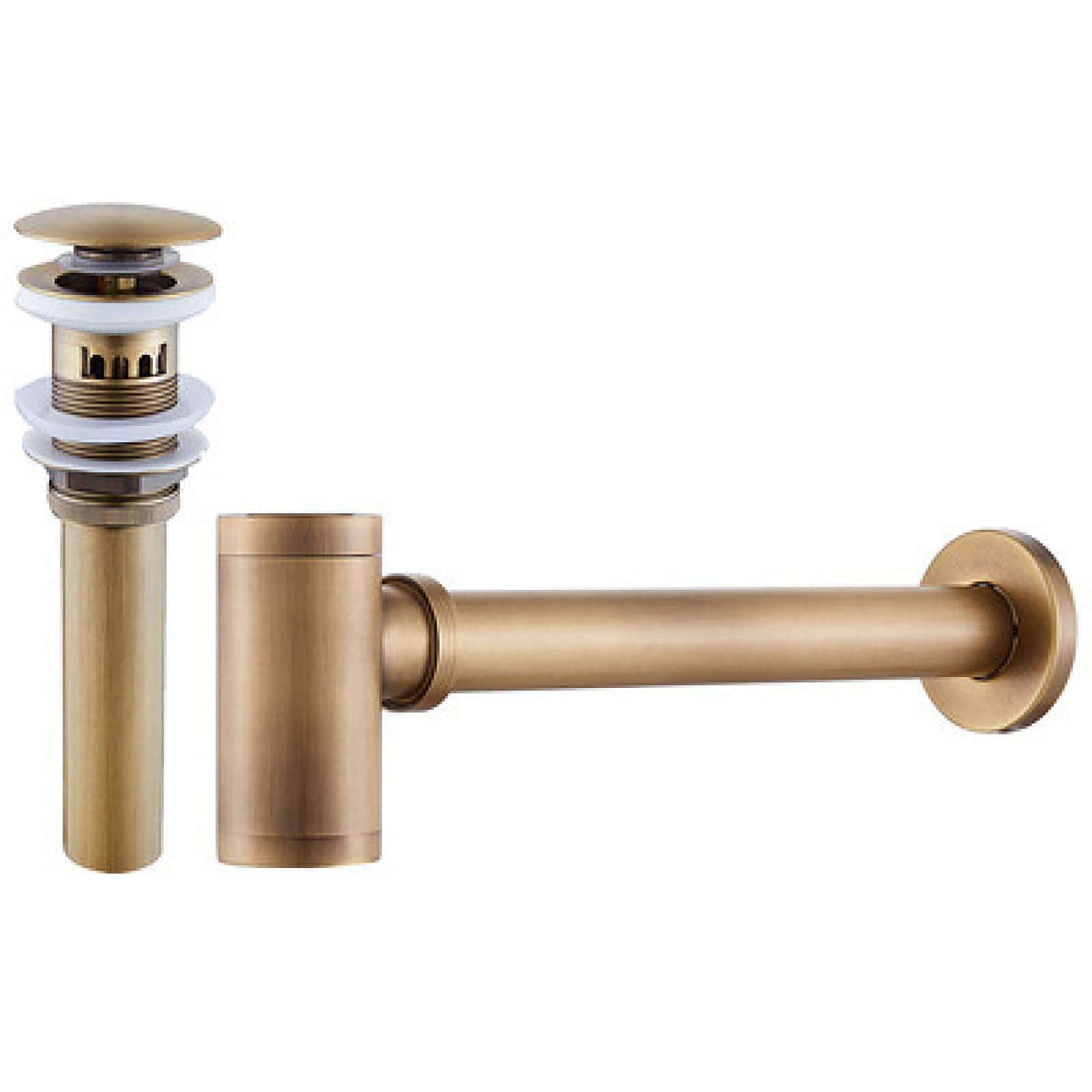 Siphon Lavabo avec Trop-Plein,Bonde Clic Clac,Réglables Hauteu,Tout en Cuivre Siphon Evier Cuisine Anti Odeur,Rétro