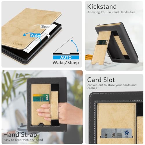 Image of CoBak Stand Case for 7 inch Kindle Paperwhite 12th Gen 2024 and Kindle Colorsoft with Hand Strap - Compatible with iPhone MagSafe, for Samsung /Belkin /Anker Wireless Charging Pads, Durable, Auto Sleep Wake