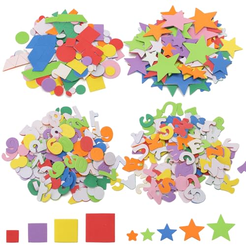 580 Pezzi Sticker Gommapiuma, Adesivi Schiuma Bambini con Lettere Numeri e Forme Geometriche, Lettere Adesive Gommapiuma per Decorazioni Fai da Te e Lavoretti